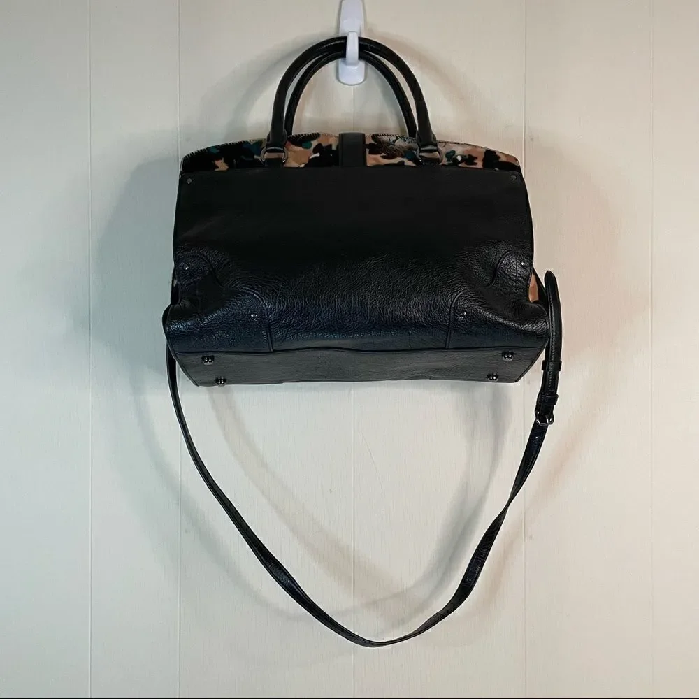 Coach Mercer Calfhair Satchel 38357 Black Scattered Leaf